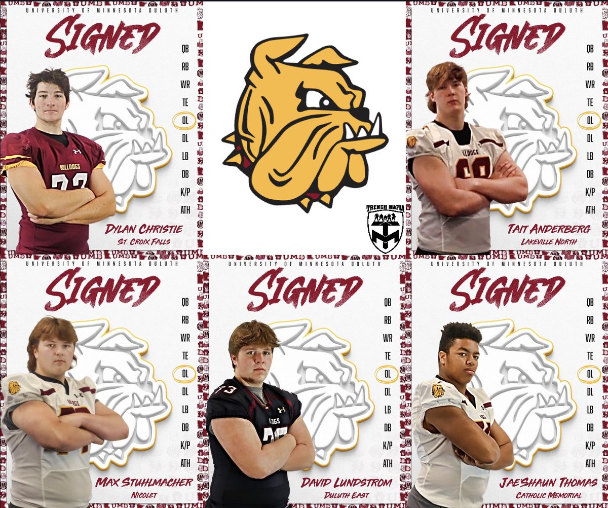 Excited to welcome in our Five newest members of the Duluth O-Line Room! All five have a ton of talent and will bring the work ethic to continue the Standard that has been set! #TrenchMafia #EarnIt #NickelMentality #FootballisFamily