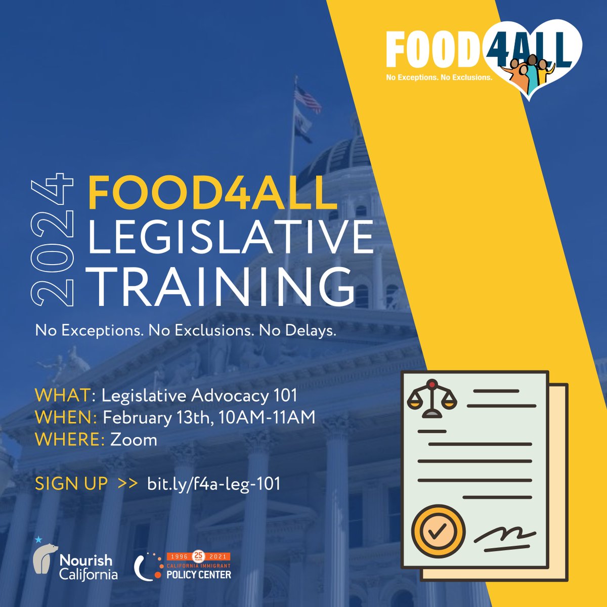 Nourish_CA's tweet image. ⭐️ Sign-up for our 2024 Legislative Advocacy Training!

It will be a great introductory training for new advocates, and a helpful refresher for seasoned advocates

docs.google.com/forms/d/e/1FAI…