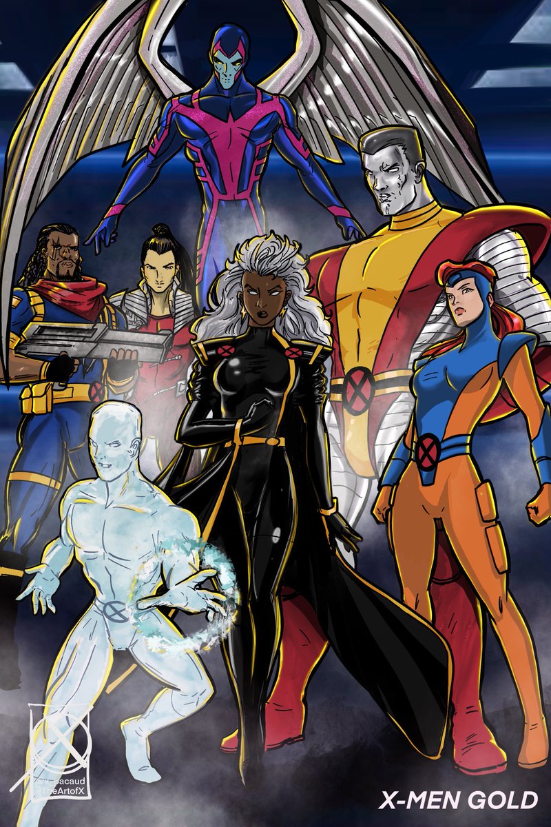 the_artofX's tweet photo. COMMISSION PROMOS ONGOING: art From a couple of years ago The #Xmen #xmengold led by #Storm featuring #Iceman #Colossus #Sunfire #Archangel #JeanGrey and #Bishop https://t.co/PXGMfG4VQy