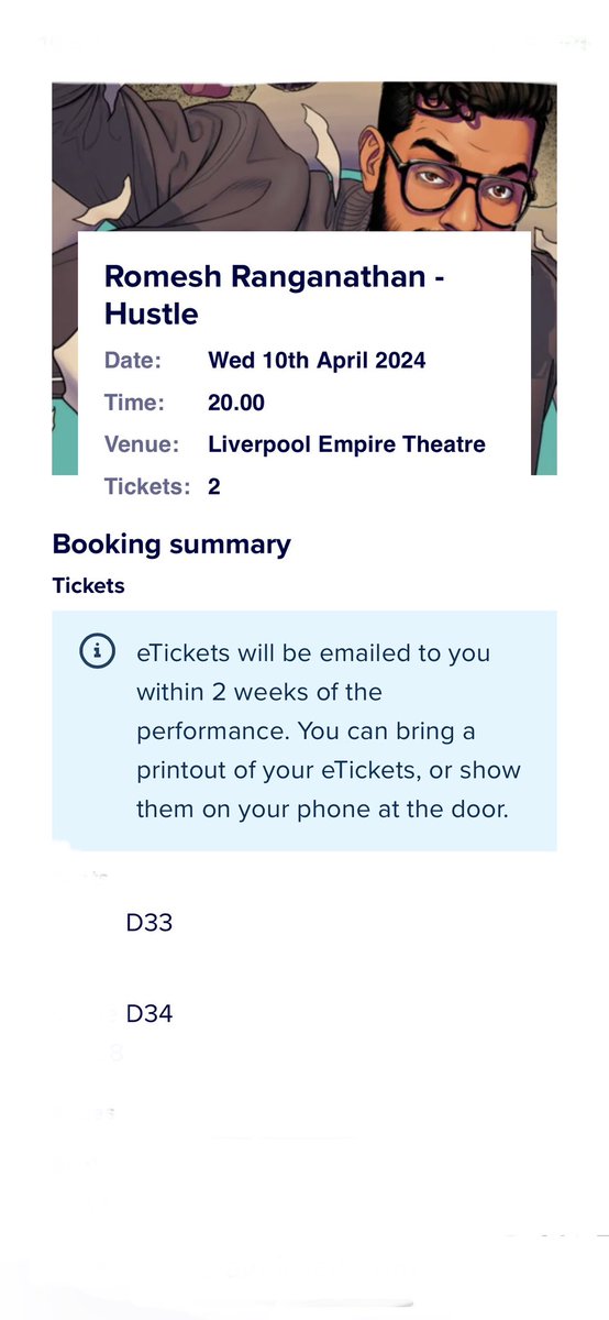 Selling 2 excellent seats in stalls
Selling for genuine reason 

#Romesh 
#RomeshRanganathan
#Hustle 
#standupcomedy 
#standup 
#Liverpool #LiverpoolEmpire
#April