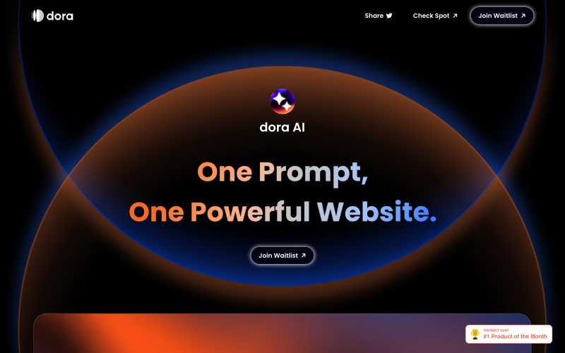 1bestai's tweet photo. 🤩🤩 Dora AI: With a single text prompt, you can generate stunning websites infused with AI 3D animation. 🦾🤖

👉 View Tool: https://t.co/WaErcEJUPU

#AI #ArtificialIntelligence #technology #TechNews #tech #Trending #viral #Website #WebsiteDesign #websites #designers https://t.co/gSzFaKDlqi
