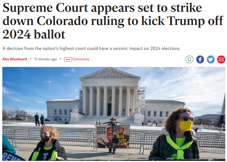 ChuckCallesto's tweet photo. ANAYLSIS: ⚠️ Supreme Court appears set to strike down Colorado ruling to kick Trump off 2024 ballot.. https://t.co/42U8DyXC99