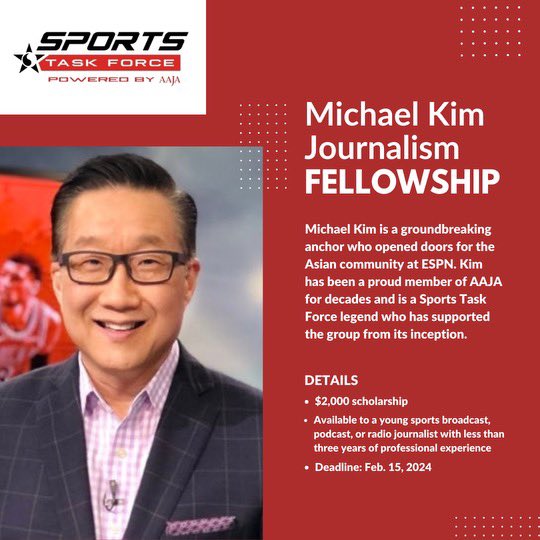 AAJAsports's tweet photo. 1 WEEK LEFT FOR FINANCIAL AID!! 🔥

For both @aaja students/recent grads! Apply by Feb 15!

Jimmie/Suey Fong Yee (parents of Don Yee) $2k to #AAJA24: https://t.co/eAXeDbMoLj

@michaelkimHD Fellowship: https://t.co/zZI0QzEiBJ

@bigalyoung Scholarship: https://t.co/UdkTSCKm5t https://t.co/D8y8dq4abp