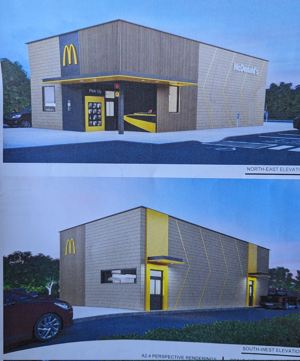 You're looking at the next iteration of fastfood dining from Mickey D's. Drive-thru and pickup only!
No on-site dining, minimal staff, open 24 hours, all on a smaller footprint.

#FightFor15 #LivingWage