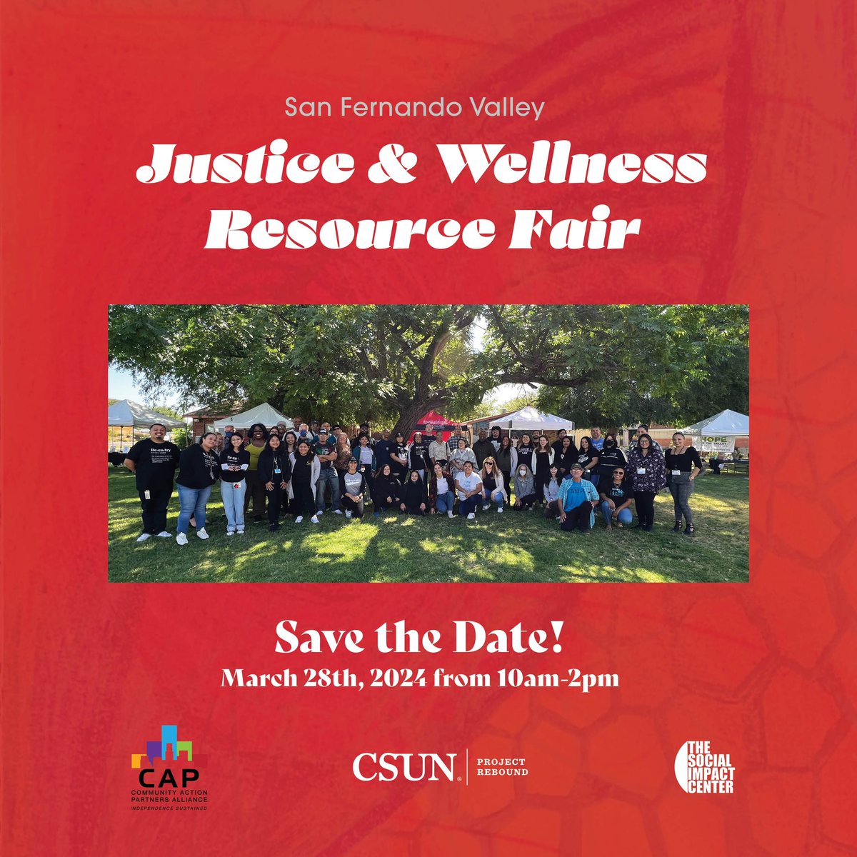Save the Date! We are delighted to share that this is the 2nd year are on the planning committee for the SFV Justice and Wellness fair at #CSUN!