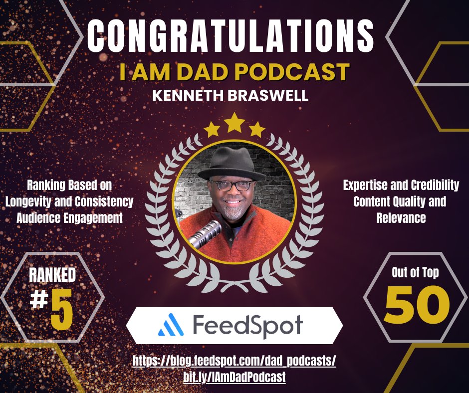 Fathersincorp's tweet photo. Thrilled to announce "I AM DAD" Podcast is ranked #5 on Top 50 Dad Podcasts by Feedspot! A huge thank you to our listeners & guests. Celebrate fatherhood with us at https://t.co/J5QUkJWyJ6 #IAMDAD #TopDadPodcast https://t.co/3Xl7hWeeXT