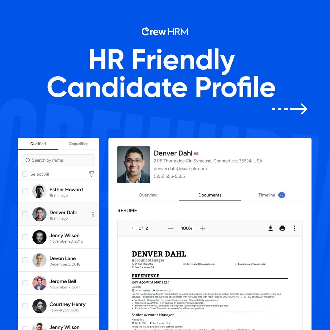 Selecting the best talent is a breeze with Crew HRM because it shows all the information on a single screen, including attached files!

Download and try Crew HRM today!

wordpress.org/plugins/hr-man…

#jobboard #hrmanager #hrmanagement #hrconsultant #HRMSoftware #hrm #wordpress #Plugin