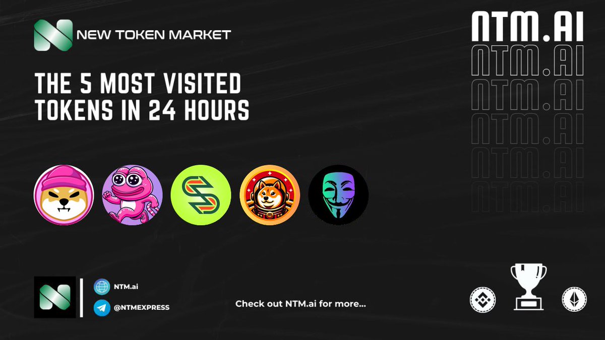 listingntm's tweet image. 𝗧𝗼𝗱𝗮𝘆'𝘀 𝗧𝗼𝗽 𝟱 𝗧𝗼𝗸𝗲𝗻𝘀 𝗼𝗻 NTM.ai

🟩 #SHIB | @shibwifcoin
🟩 #BabyPork | @babyporkbnb
🟩 #SCOPEX | @scopexcoin
🟩 #MARTY | @martyinutoken
🟩 #ANONYMOUS | @anonymous_sol1

#Trending #BSC #ETH #BTC