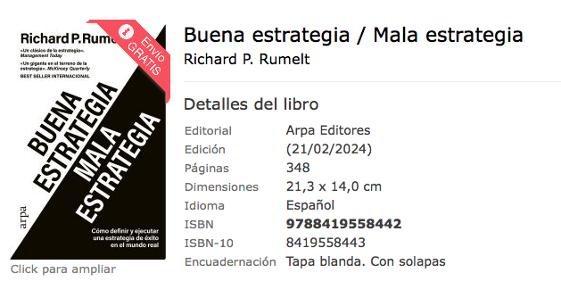 Manuel_Juanes's tweet photo. Al fin una editorial se ha animado a traducir el GS/BS de R. Rumelt. Hay que agradecérselo a @arpaeditores y que se animen con la traducción de The Crux. https://t.co/MOaIsu7K4e