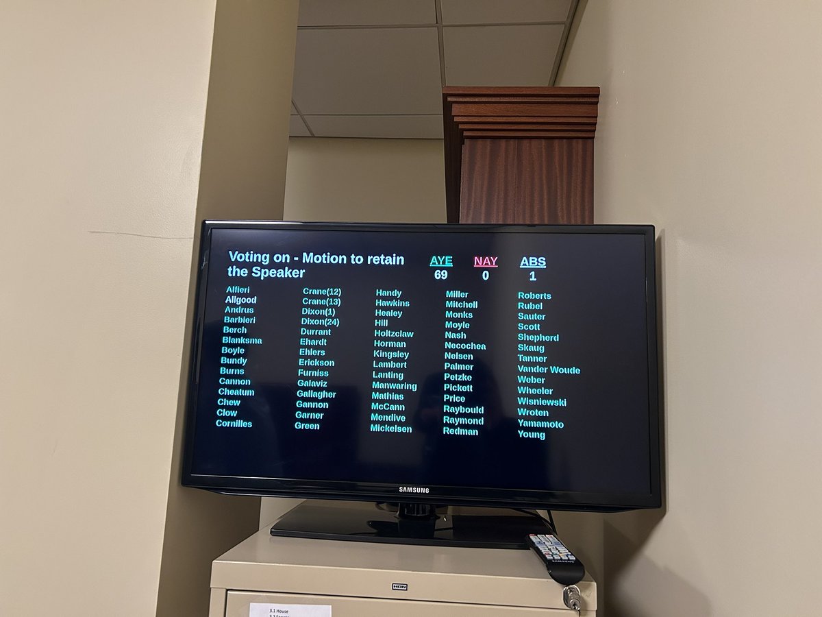 LGuido_Idaho's tweet photo. The House came back briefly from a majority caucus to vote on a motion to retain Mike Moyle as House Speaker, everyone voted in favor. I’m not sure who made the motion right now. #idleg #idpol https://t.co/aL9XDmGrg3
