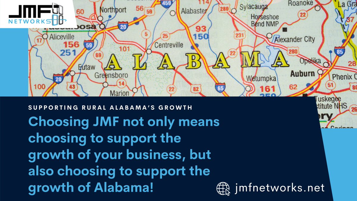 jmf_solutions's tweet image. Supporting Rural Alabama&apos;s Growth!

Choosing JMF not only means supporting the growth of your business, but also supporting the growth of Alabama! By choosing JMF services you are helping to support the growth of a better network for our state

Learn more: jmfnetworks.net