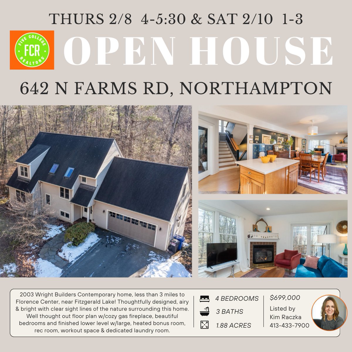 5Realtors's tweet photo. Open House with Kim this afternoon and Saturday for this impressive Wright Builders home! Swipe to see the floor plan-----> @kimraczkarealtor #fivecollegerealtors #northampton #florence https://t.co/tImkhWiyrm