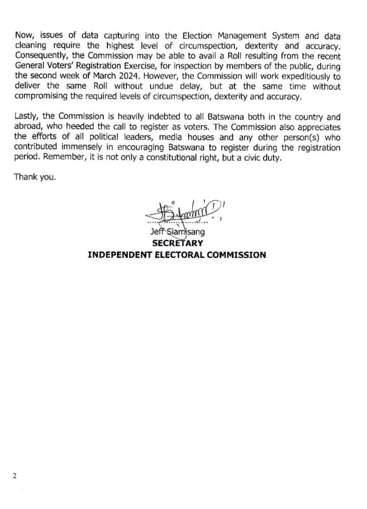 📍The IEC will make a decision with regards to supplementary voter registration and will inform the public as and when this happens. 
#EducateTheVoterBW✊🏽
#BotswanaElects2024 🗳