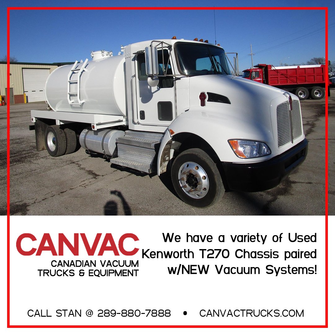 CanvacTrucks's tweet photo. We have a variety of Used Kenworth T270 Chassis w/low miles and NEW Vacuum Systems available. Number of options available. Call Stan today for all the details! 289-880-7888 
https://t.co/9bsPYNhoVk
#vacuumpump #TankTrucks #VacuumTruck #PortableToiletService #SepticTrucks https://t.co/7V0aHkbVtS