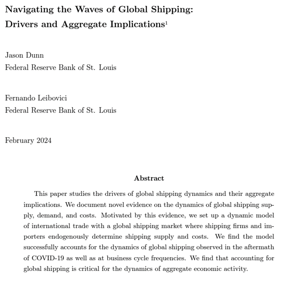 🚢🌍 Excited to share the latest version of our research on global shipping dynamics! Our study explores the crucial role of the shipping industry in international trade and its impact on the global economy. Short 🧵on our paper w @JasonTDunnEcon... #GlobalTrade #Shipping