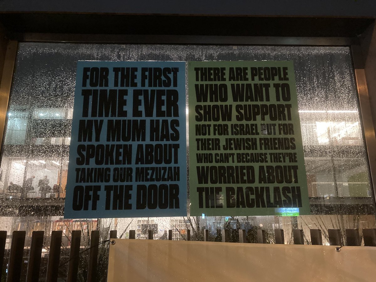 Daniel_Sugarman's tweet photo. JW3, the Jewish community centre  in North West London, has a new series of posters on its outer wall, featuring quotes from Jews in the UK about they feel since October 7th and the massive rise in antisemitism we’ve seen here. https://t.co/agHZlM8njr