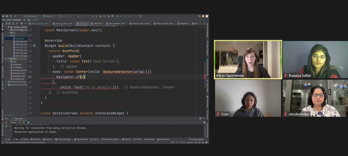 ruqaiyasattar31's tweet image. Awesome session on Go Router by @AlicjaOgonowska  &lt;3 
It's not just about moving between screens; it's about orchestrating the flow of your application.
#buddymentor
 #flutterdevcamp2024 @gdg_london  @sumithpdd  @KelkarRenuka @FlutterDev @devangelslondon