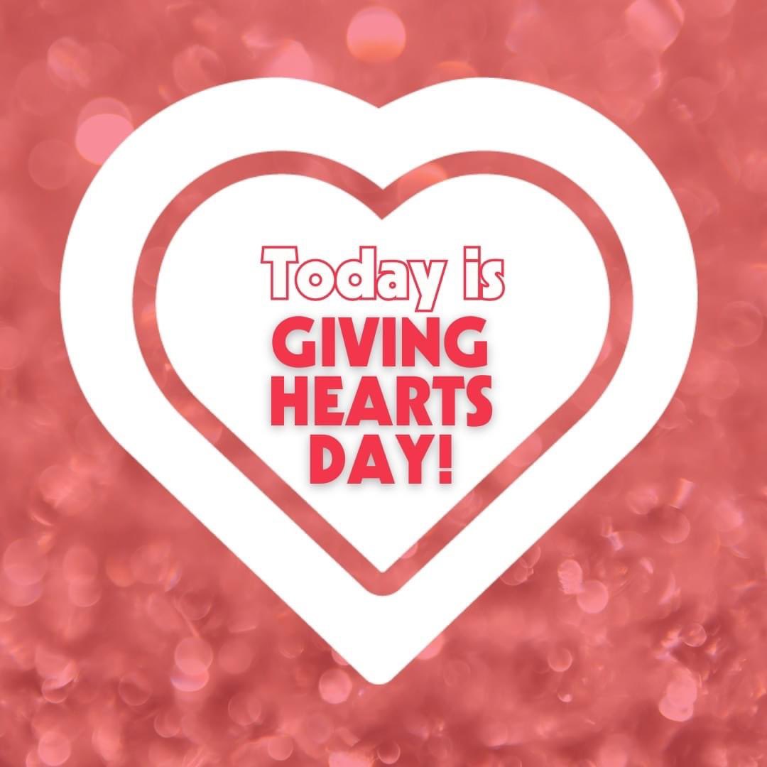 It’s <a href="/GivingHeartsDay/">Giving Hearts Day</a>!

 If you are able, find a nonprofit that matches your heart and donate at givingheartsday.org. Many organizations have match partners lined up that will double anything they receive today! 

Wishing you a happy day of giving!