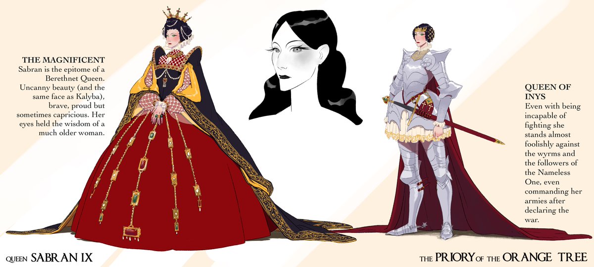 pelagicsun's tweet photo. Queen Sabran from @say_shannon 's Priory of the Orange Tree with a couple of sketches. I had lots of fun trying to make a gothic inspired elizabethan armor.
#art #PrioryoftheOrangeTree #characterdesign https://t.co/WXzMgHzfgx