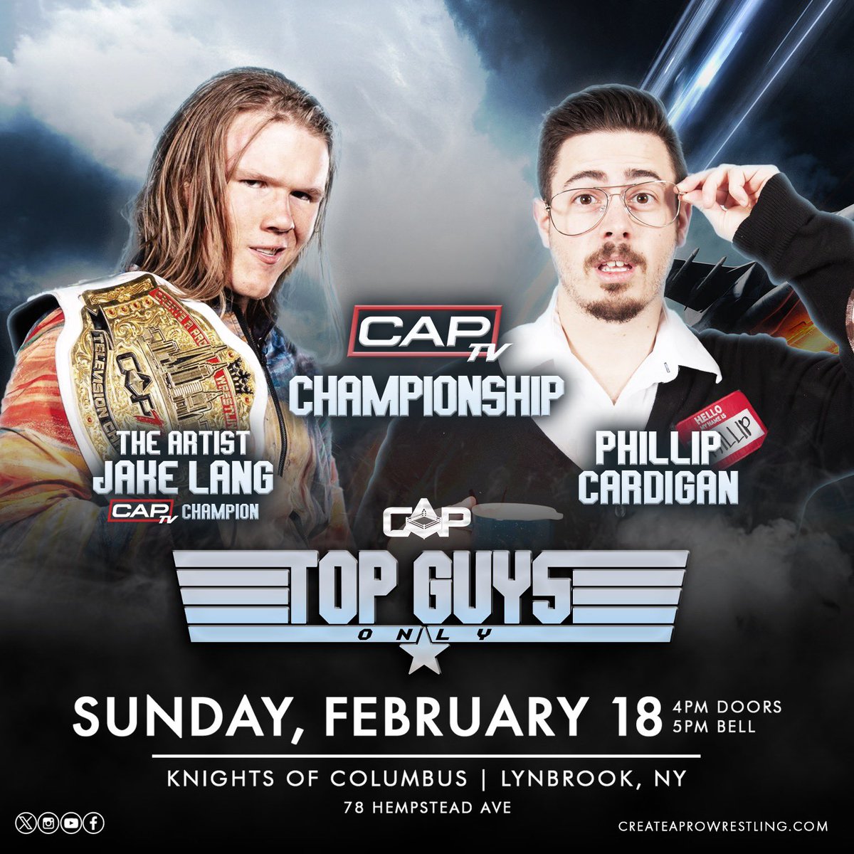 CreateAPro's tweet photo. 🚨MATCH ANNOUNCEMENT🚨
After winning the Number 1 Contenders match on #CAPTVLive Phil Cardigan has earned himself a CAP TV Championship match against “The Artist” Jake Lang on 2/18 at #TopGuysOnly
Who will walk out as champion?
🎟GET YOUR TICKETS NOW🎟
https://t.co/igfdoc8CkL https://t.co/S6NWeT30eq