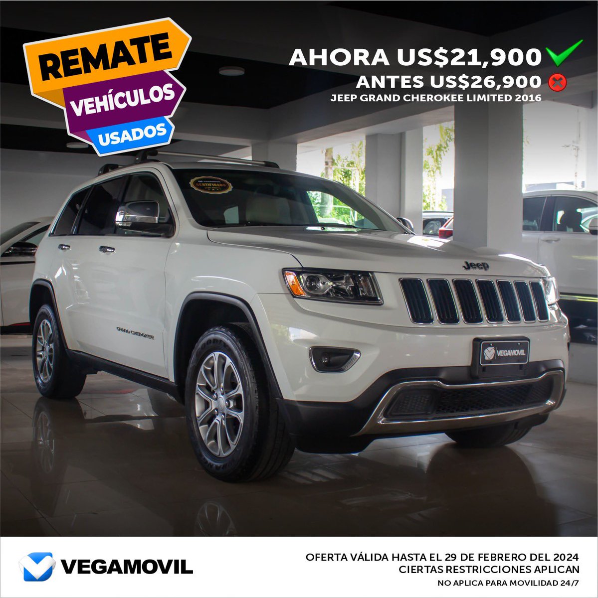 Vegamovil's tweet photo. ¡REMATE VEHÍCULOS USADOS!

Tasa fija a 5 años de 14.95% sin penalización en abonos o saldos. 

Te damos respuesta inmediata!
Cotiza ahora vía whatsapp al 809-242-8208 o a nuestro correo electrónico cotizar@vegamovil.com

NO APLICAN PARA MOVILIDAD 24/7 https://t.co/DJqVeToQEl
