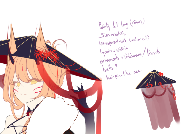 soluumis's tweet photo. #riaeons / #rkgk ー kitsune rōnin ? ?
ignore ugly notes; hat inspired from wandering samurais and ornamental parasols
i'm debating w e i should keep the silk veil-like or cut cascades like this, the curtain veil seemed of
im trying to put more sun motifs ? the only good https://t.co/ot7Knus87i