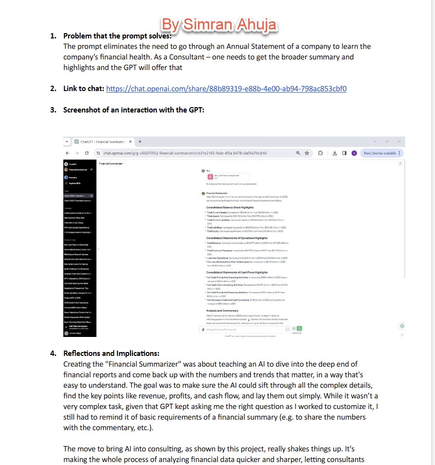 emollick's tweet photo. After teaching them how to make GPTs, I gave my MBA students the assignment of automating some aspect of their own jobs by creating a GPT.

The results were pretty fantastic, spanning finance, entertainment &amp; more. A few examples (I was given permission to share) in the images. https://t.co/sB2g7kEdrO