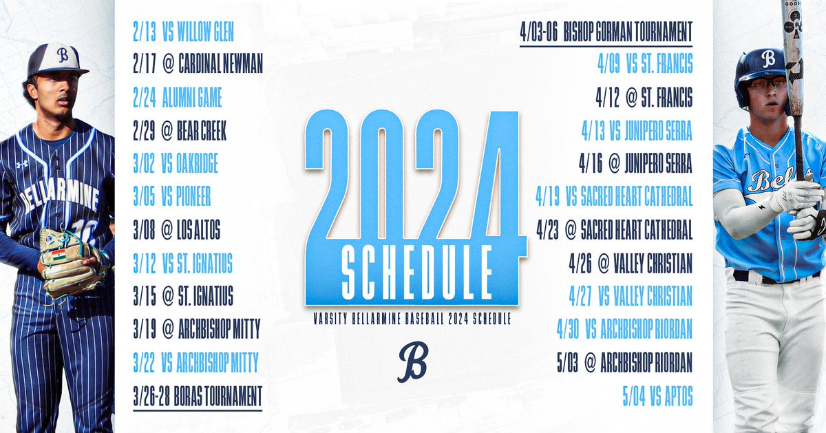 Mark your calendars 🗓️

The 2024 Varsity Bellarmine Baseball Schedule is here!

#gobells