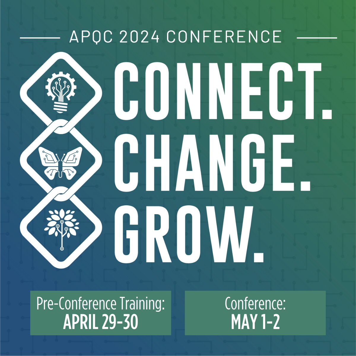 APQC's tweet image. Connect, Change, &amp;amp; Grow with us in Houston this spring! 🔗🦋🌱 Register here: apqc2024conf.eventscribe.net

To learn more about this year&apos;s conference theme, check out our latest #APQCblog: apqc.org/blog/connect-c…

#knowledgemanagement #km #processmanagement