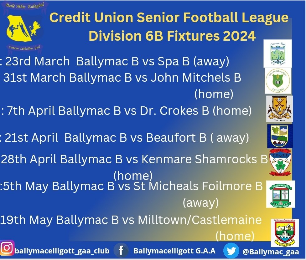 Fixtures For our Senior B team Division 6B
Any changes will be on our social media pages