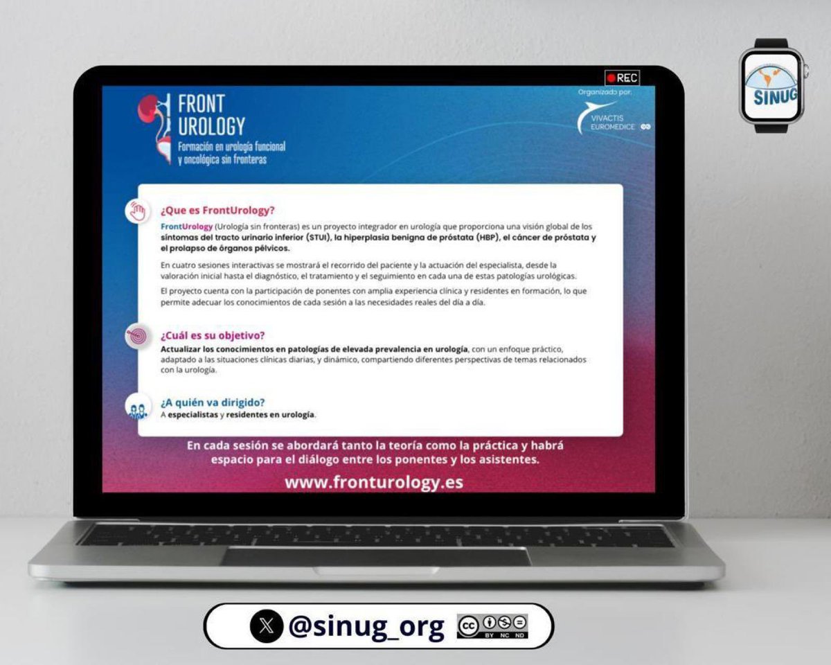 sinug_org's tweet photo. Desde #SINUG damos aval científico al proyecto:
📌“FrontUrology” 
👆 Qué es?
🎯 Cuál es el objetivo?
👥 A quién va dirigido? 
3️⃣Sesión: “Cáncer de próstata y consecuencias funcionales”.
📆 15/02/24 
⌚️20:00 a 21:00 
➕Información ⤵️ 
🌐https://t.co/QSA4jti8Ca https://t.co/4DTV5M9qSq