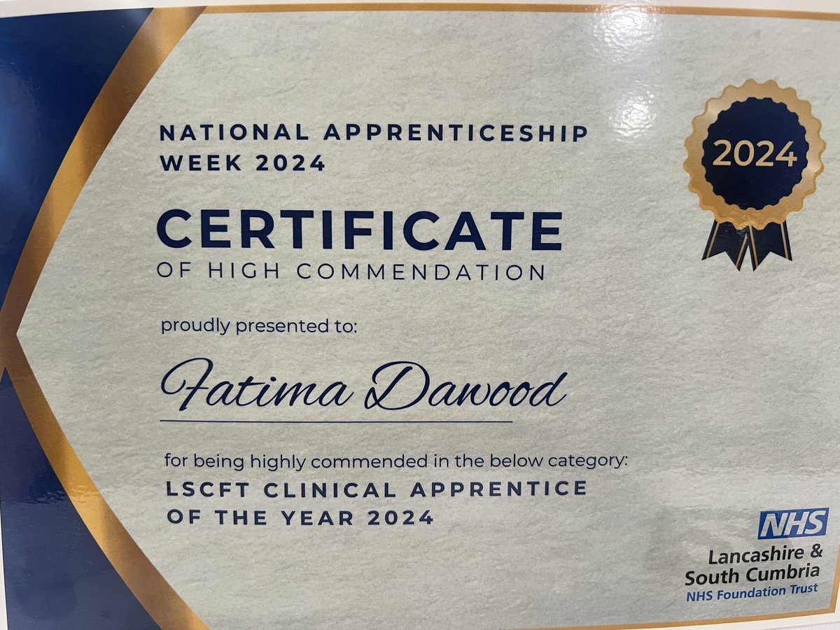 Sarah Green (@sarahchieftech) on Twitter photo High commendation for our Pre-Registration Pharmacy Technician Fatima ๐ Incredibly proud of the determination she has shown to succeed in her Level 3 apprenticeship. She is one in a million and will have a wonderful career in Pharmacy ๐ <a href="/WeAreLSCFT/">Lancashire & South Cumbria NHS Foundation Trust</a> #NWA2024 High commendation for our Pre-Registration Pharmacy Technician Fatima ๐ Incredibly proud of the determination she has shown to succeed in her Level 3 apprenticeship. She is one in a million and will have a wonderful career in Pharmacy ๐ <a href="/WeAreLSCFT/">Lancashire & South Cumbria NHS Foundation Trust</a> #NWA2024