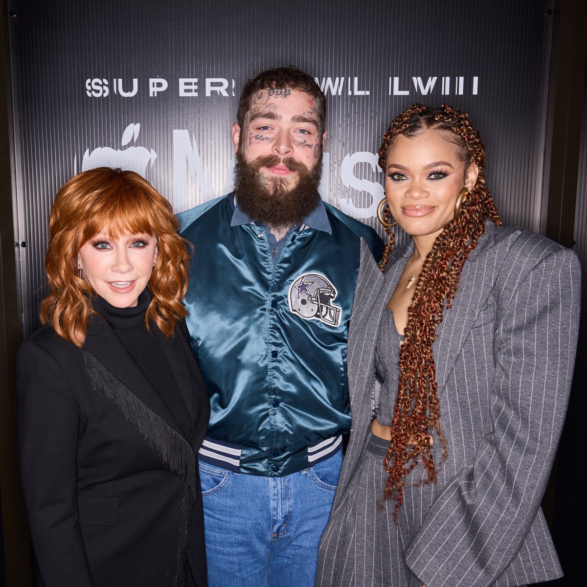 Before The Official USHER Interview, @neweryork is talking to #SBLVIII pre-game performers @PostMalone, @reba, and @andradaymusic. Watch the livestream now. #AppleMusicHalftime @RocNation @NFL @nfloncbs