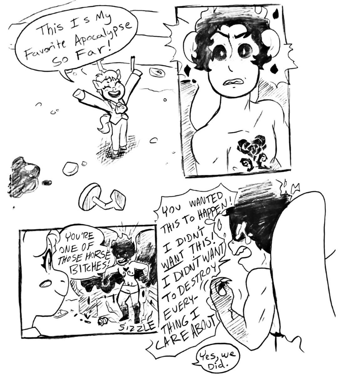 some Jimpocalypse stuff from a few years ago!
Jimmy's very important to the four horsemen. They rightfully believe that he's the cause of the end of the world as we know it.

That adorable pony is DEATH!💕 