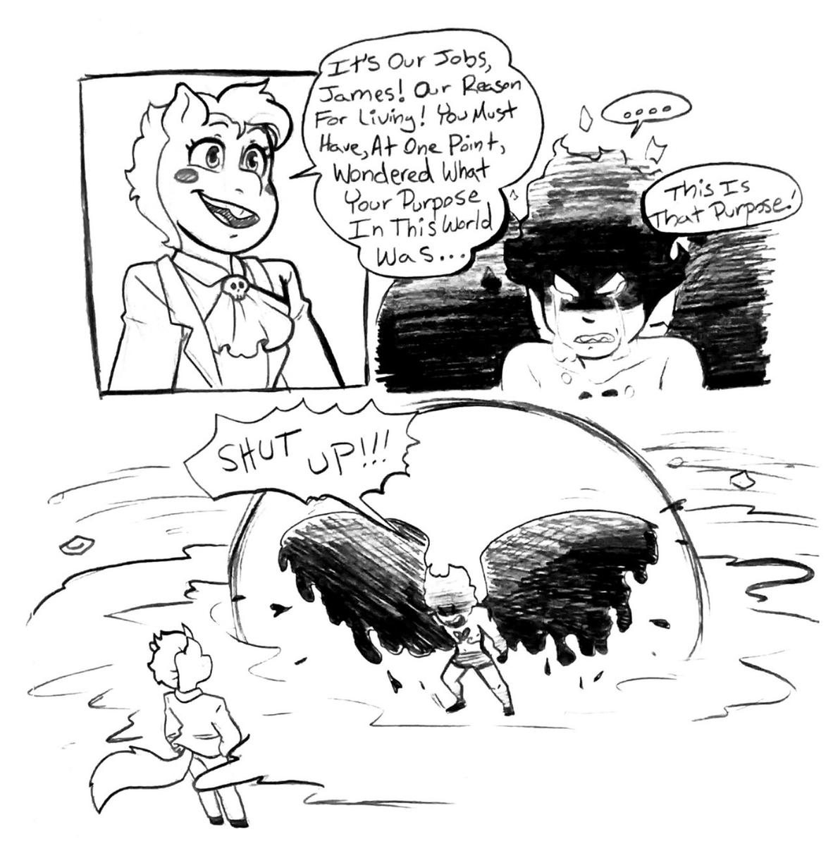 some Jimpocalypse stuff from a few years ago!
Jimmy's very important to the four horsemen. They rightfully believe that he's the cause of the end of the world as we know it.

That adorable pony is DEATH!💕 
