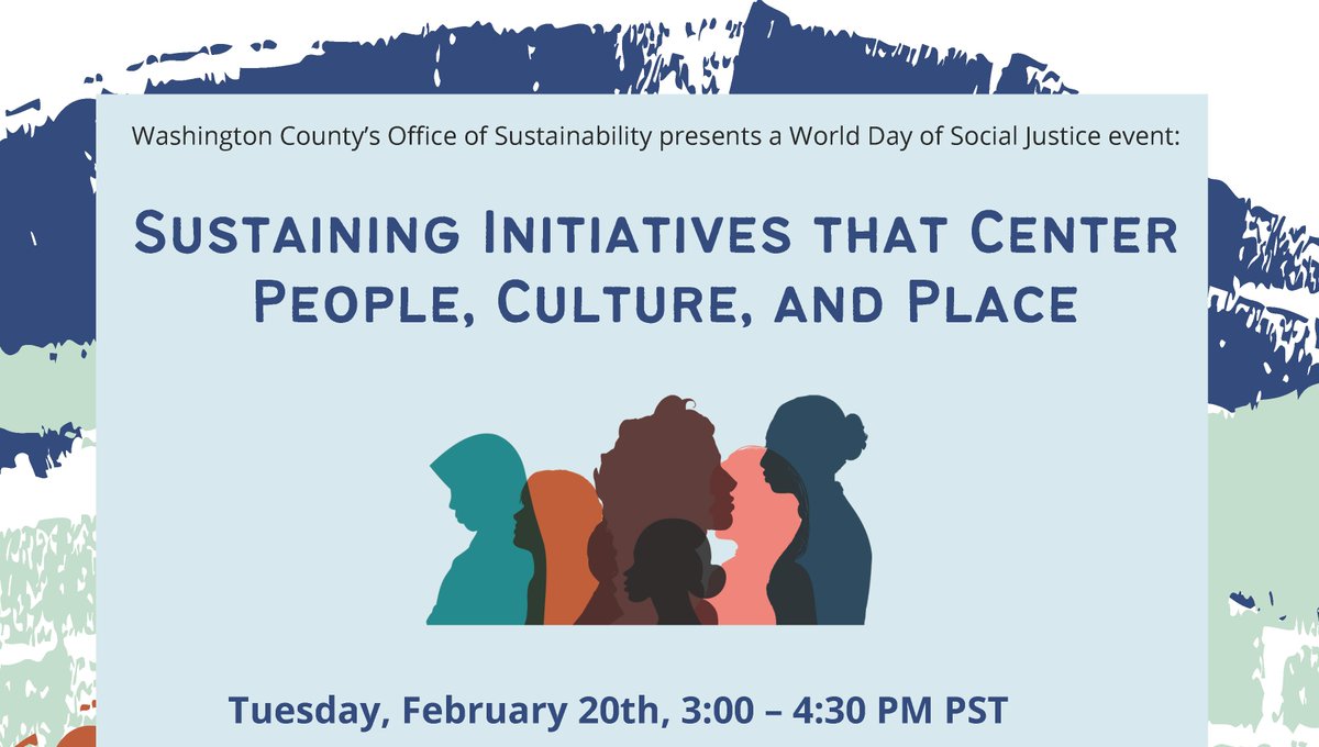 Join Washington County and colleagues on Feb. 20 from 3-4:30pm for a FREE virtual panel event in celebration of this year’s United Nations World Day of Social Justice (WDSJ) theme: Sustaining Initiatives that Center People, Culture, and Place. Register at: us02web.zoom.us/webinar/regist…