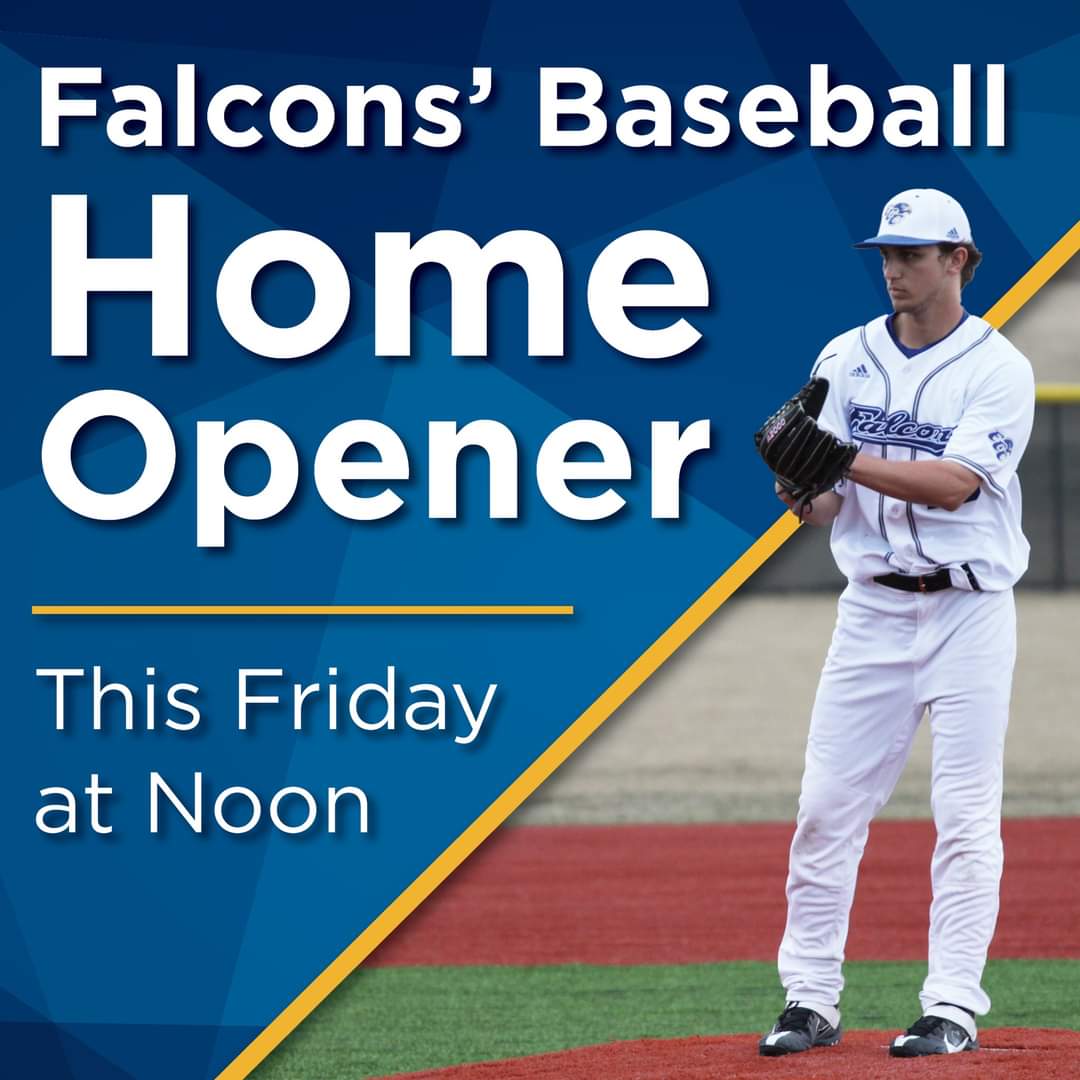 ECC_Falcon's tweet photo. Join us tomorrow, Friday Feb. 9, at noon at Taco Bell Field for our Baseball home opener! ⚾️
The first game of the year kicks off a double header against Minnesota North Hibbing. Game No. 2 begins at 2:30 p.m. 
#ECCFalcons #FalconsBaseball #OpeningDay #BaseballSeason ⚾️ https://t.co/nG04v2ZMPV
