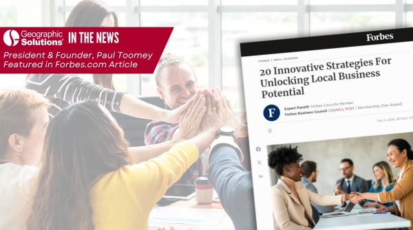 geosolutionsinc's tweet image. Paul Toomey was featured in a collaborative Forbes article about different strategies businesses can use to better connect with local communities. Click here to read the full story: bit.ly/4bxkOIk #forbescouncils #Forbes #GeographicSolutions #BusinessStrategy