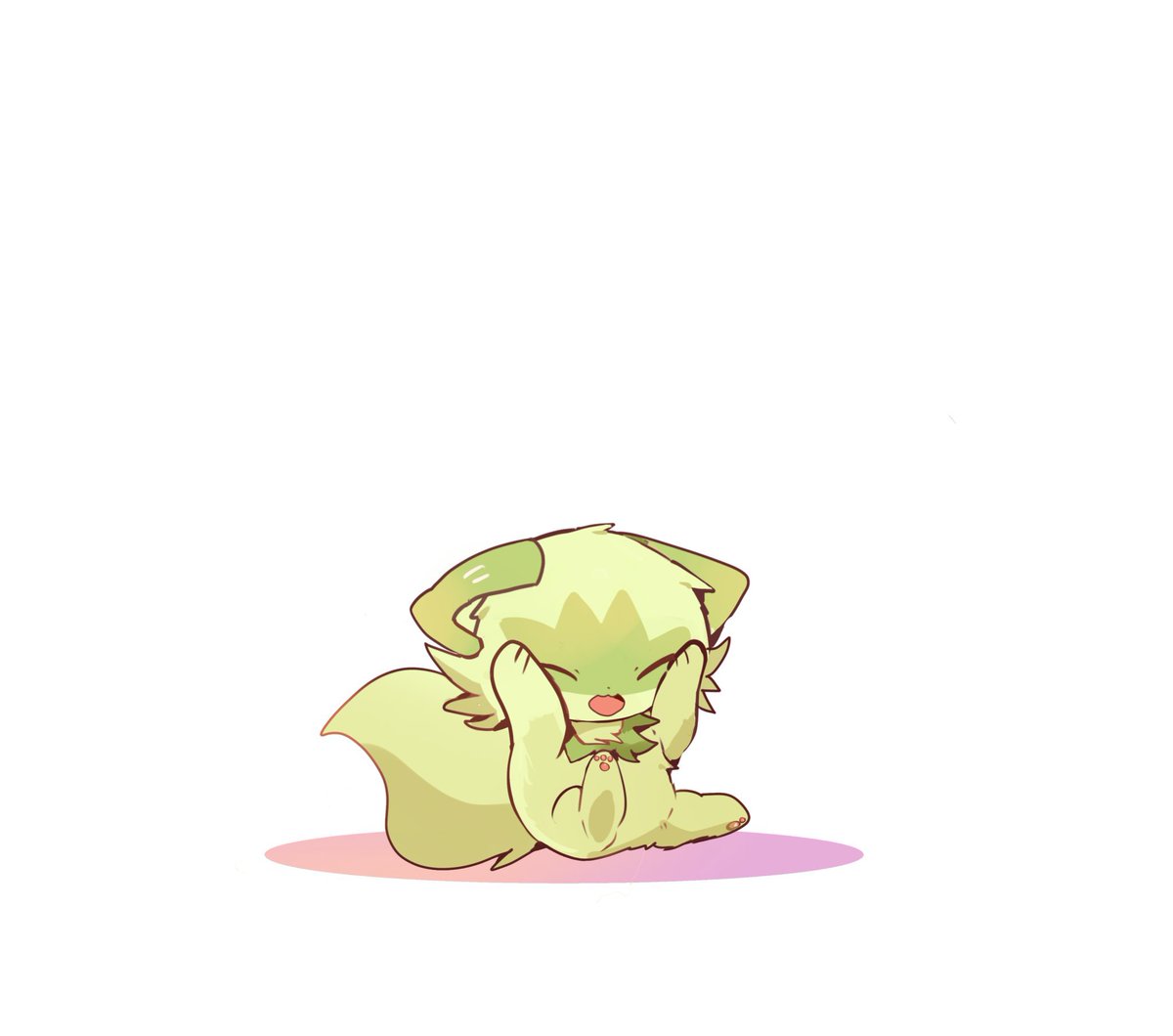 sprigatito no humans pokemon (creature) solo sitting closed eyes open mouth white background  illustration images