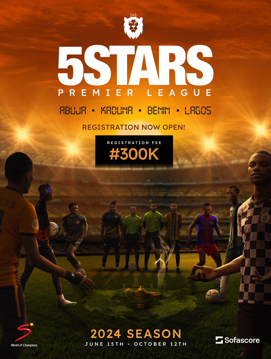 5starsPL's tweet image. In the heart of 4 cities, divided by the Niger, Grassroots talent from the futsal galaxies gearing up for another epic drama series. ⚽️ 

Brace yourselves....Welcome to the 2024 5StarsPremier League Season 🦁 | Press Play ▶️

#maskoff #5starsPremierleague #teamregistration
