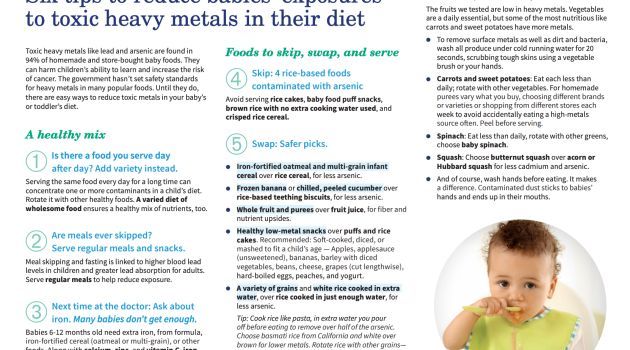 To make safer choices when it comes to baby food:

1️⃣ Choose rice-free snacks like applesauce or cheese 
2️⃣ Pick oatmeal over rice cereal
3️⃣ Use frozen banana instead of teething biscuits 
4️⃣ Serve a variety of fruits and vegetables 

buff.ly/3NNNd2k