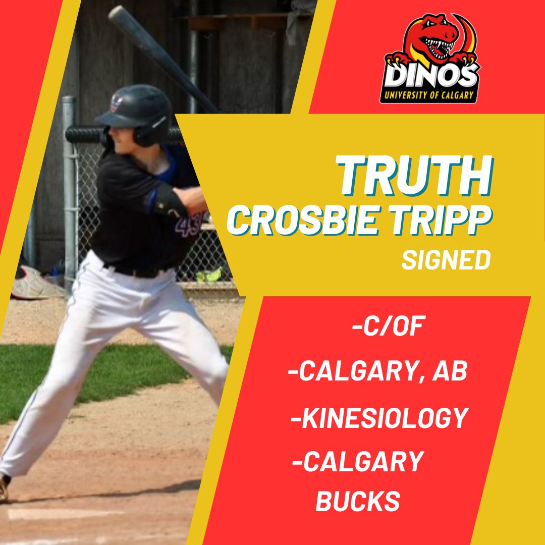 DinosBaseball's tweet photo. 🚨🚨Commitment Alert 🚨🚨 Please welcome Calgary, AB native, Truth Crosbie Tripp to the Dinos baseball program! The athletic C/OF out of the @calgary_bucks is entering the faculty of kinesiology!

Welcome, Truth!

#dinosbsbl #godinos #baseballAB #collegebaseball #canadasleague https://t.co/h8UHVF8xwr