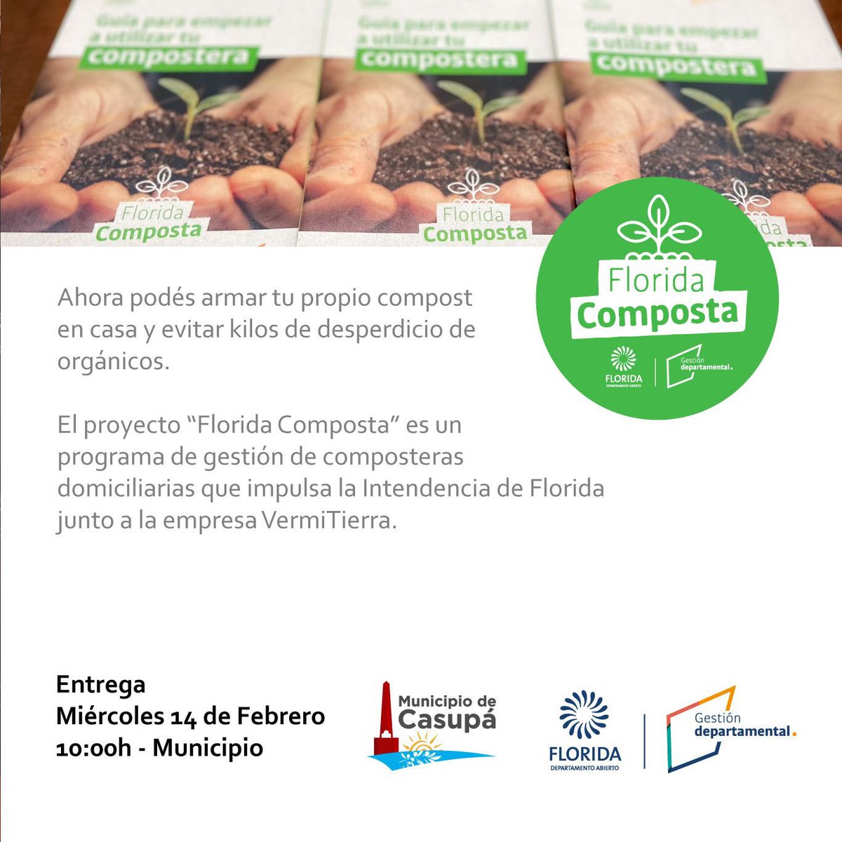 🔸🔸🔸Casupá eficiente🔸🔸🔸

Seguimos avanzando en la gestión eficiente de nuestros residuos domiciliarios. Junto a <a href="/FloridaIDF/">Intendencia de Florida</a> y el área <a href="/idf_sostenible/">Desarrollo Sostenible IDF</a> llega el proyecto “Florida Composta” ♻️🙌

<a href="/CasupaMunicipio/">MunicipioCasupa</a> <a href="/EnzoViscailuz/">Enzo Viscailuz</a> <a href="/OlivaLuis08/">Luis Oliva Castro</a> <a href="/g_lopezmendez/">Guillermo López M</a> 
#municipiodecasupá