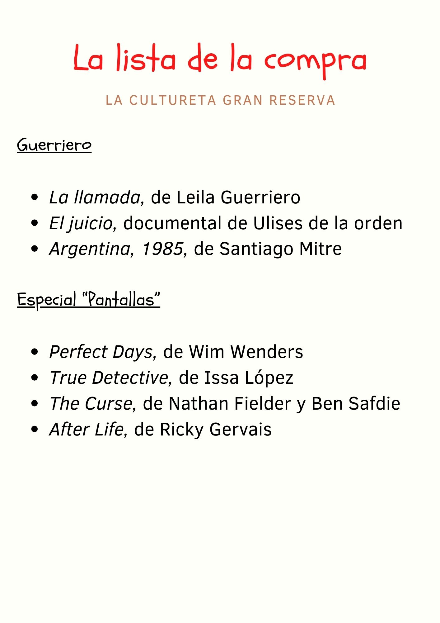 La Cultureta on X: 🛒La #ListaDeLaCompra de esta semana, con algunas obras  sobre la represión política en Argentina, a propósito de La llamada, de Leila  Guerriero. 🎙️Programa completo:    / X