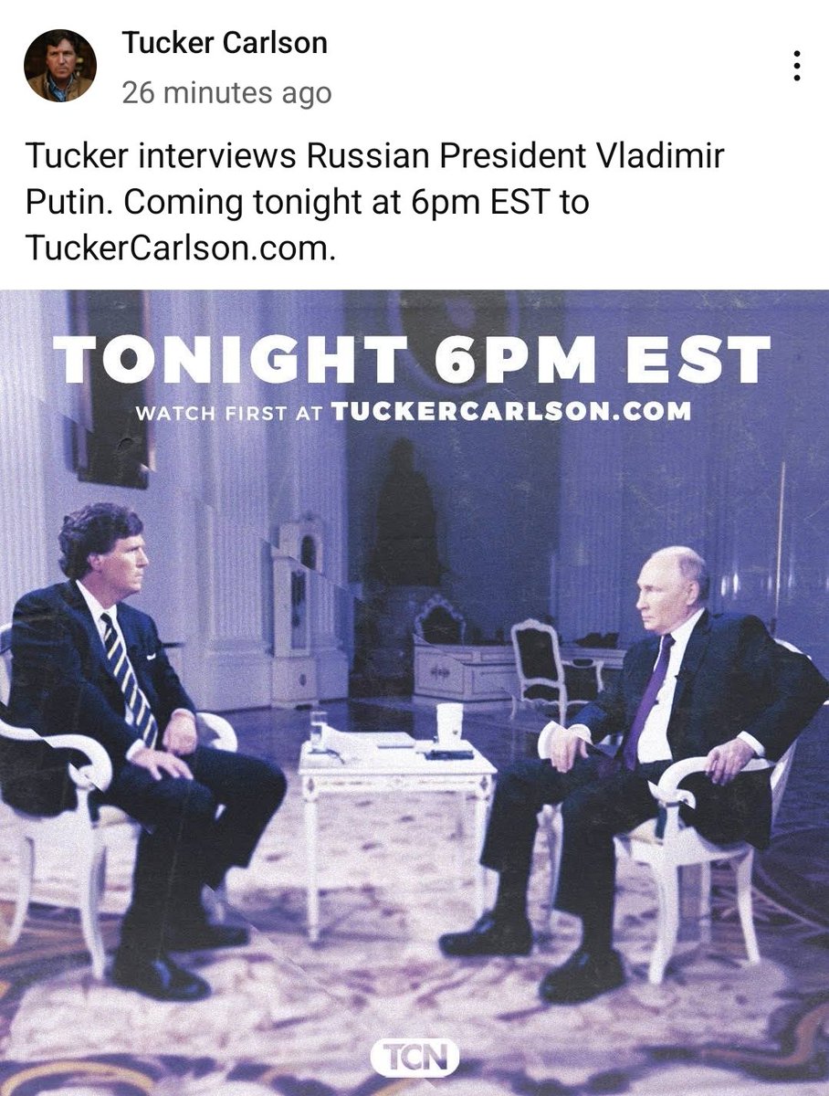 static_attic's tweet image. #TuckerCarlson confirmed! 
#TuckerPutin Tonight !
 
Be wary of false flags &amp;amp; cyber attacks today 

 There&apos;s some powerful people with a lot to lose 

&quot;“An evil enemy, will burn his own nation to the ground to rule over the ashes.” -Sun Tzu