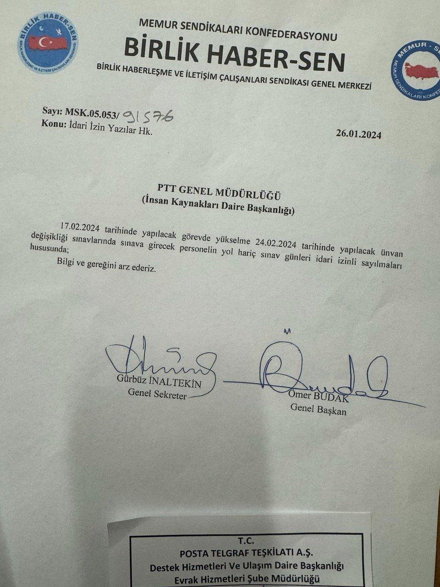 _omerbudak_'s tweet photo. PTT KURUM İÇİ SINAVLARINA KATILANLAR İDARİ İZİNLİ SAYILACAK

PTT görevde yükselme ve Ünvan değişikliği sınavının açılmasını sağlayan sendikamız, sınavlara hazırlık sürecinde dijital kitaplardan, video derslere, konu tekrar testlerinden Türkiye geneli online deneme sınavlarına kadar sizlerin yanında oldu. Sınav günü sınava girecek personelin sınav günü idari izinli sayılması yönündeki talebimiz üzerine de sınavlara girecek tüm personel sınav günü idari izinli sayılacaktır.