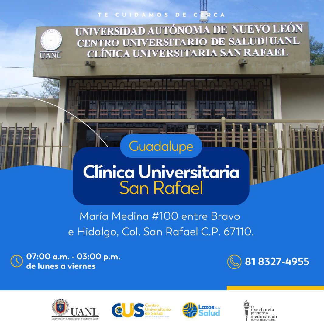 En la Clínica Universitaria San Rafael, te cuidamos de cerca a través de consulta médica general, consulta ginecológica, consulta odontológica, servicios de enfermería, toma de muestras de análisis clínicos, entre muchos otros servicios