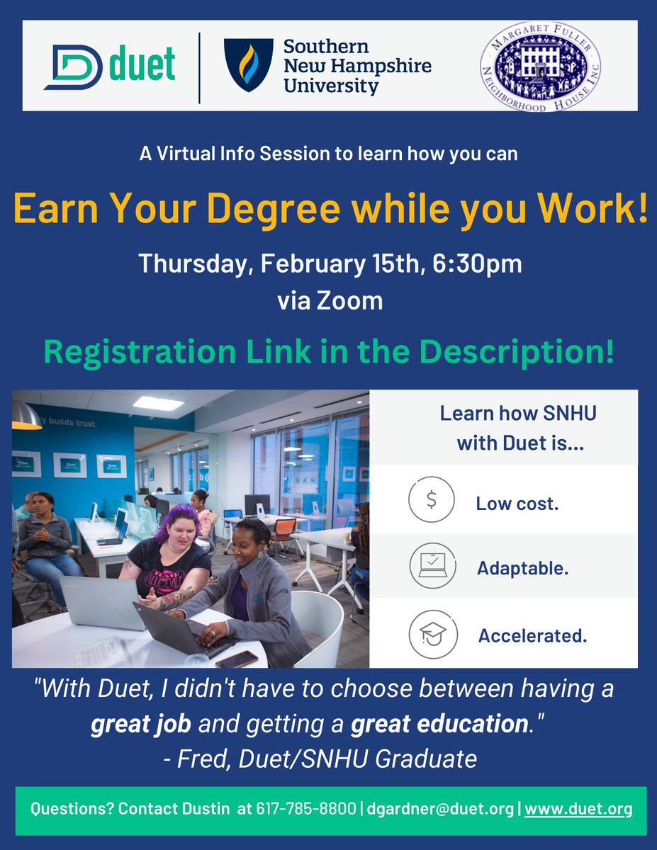 Interested in learning about a flexible, affordable college degree program? We’ve got you covered! Save the date for this virtual information session hosted by @duetdegree. 🗓️ Registration link: us02web.zoom.us/meeting/regist…