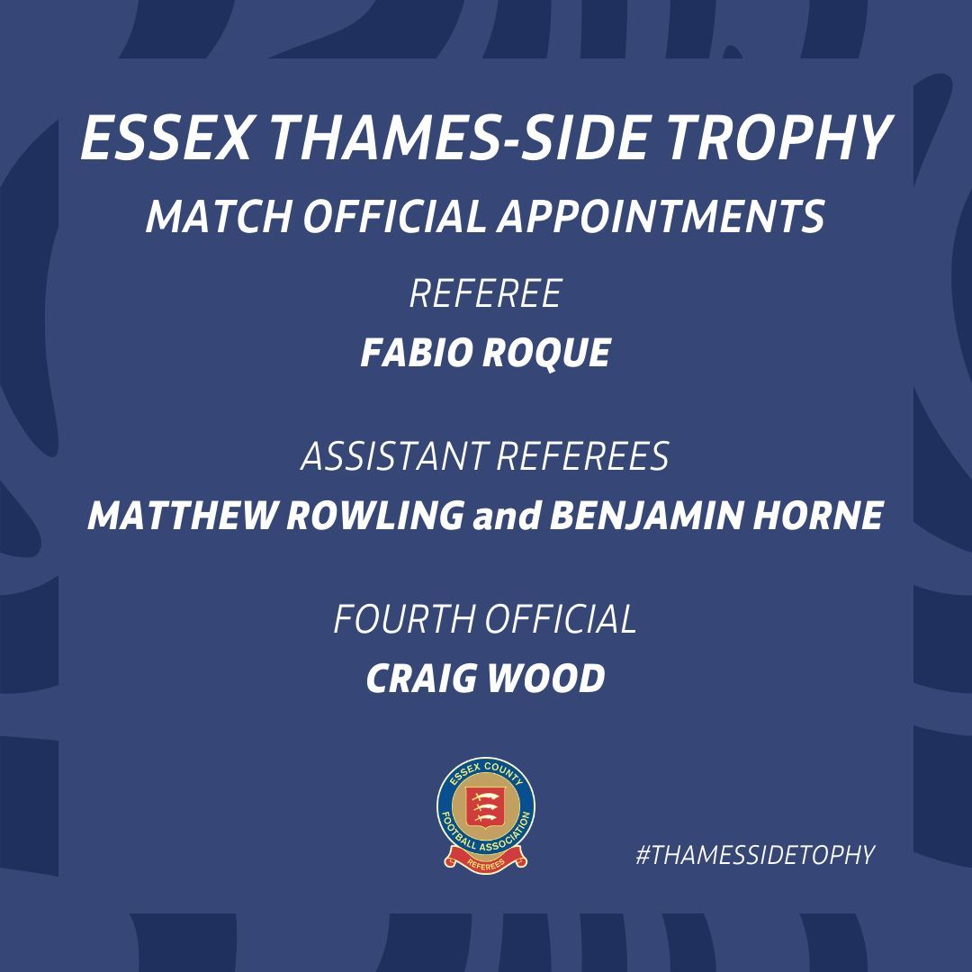 EssexCountyFA's tweet photo. 𝗖𝗢𝗨𝗡𝗧𝗬 𝗖𝗨𝗣 𝗙𝗜𝗡𝗔𝗟 𝗔𝗣𝗣𝗢𝗜𝗡𝗧𝗠𝗘𝗡𝗧𝗦 ✅ 

Congratulations to the match officials appointed to the Essex Women's Trophy Final and our two Charity Cup Finals! https://t.co/DkFHDXzvnV