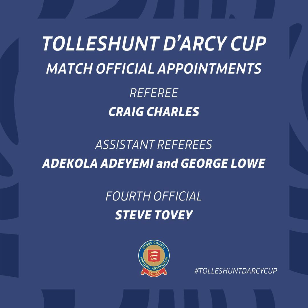 EssexCountyFA's tweet photo. 𝗖𝗢𝗨𝗡𝗧𝗬 𝗖𝗨𝗣 𝗙𝗜𝗡𝗔𝗟 𝗔𝗣𝗣𝗢𝗜𝗡𝗧𝗠𝗘𝗡𝗧𝗦 ✅ 

Congratulations to the match officials appointed to the Essex Women's Trophy Final and our two Charity Cup Finals! https://t.co/DkFHDXzvnV
